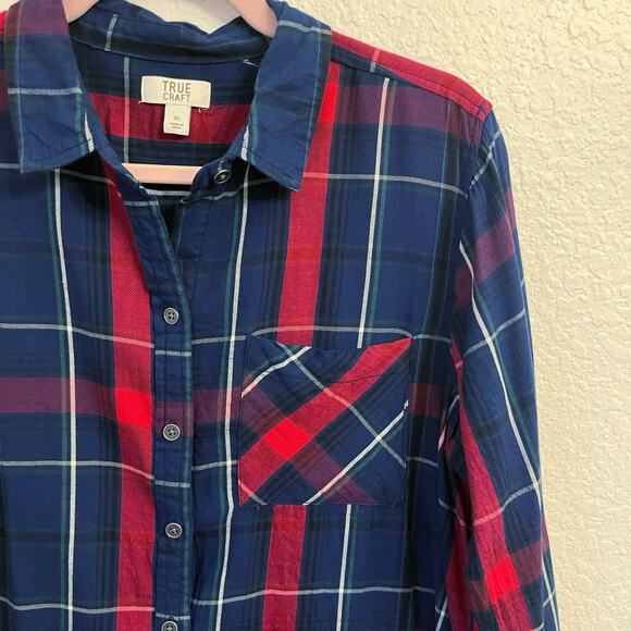 True Craft Womens Plaid Shirt XL Flannel Tartan Lightweight Modal Blend Granola - Picture 5 of 12